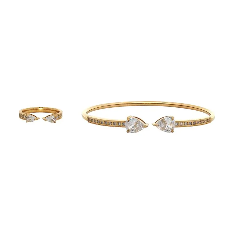 Bangle Set - Dual Teardrop Crystal open Cuff