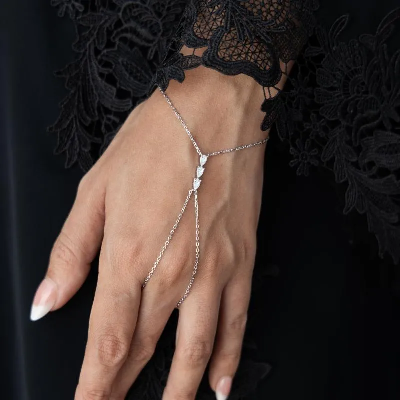 OS - 3 Crystal Drops Chain Ring Bracelet 
