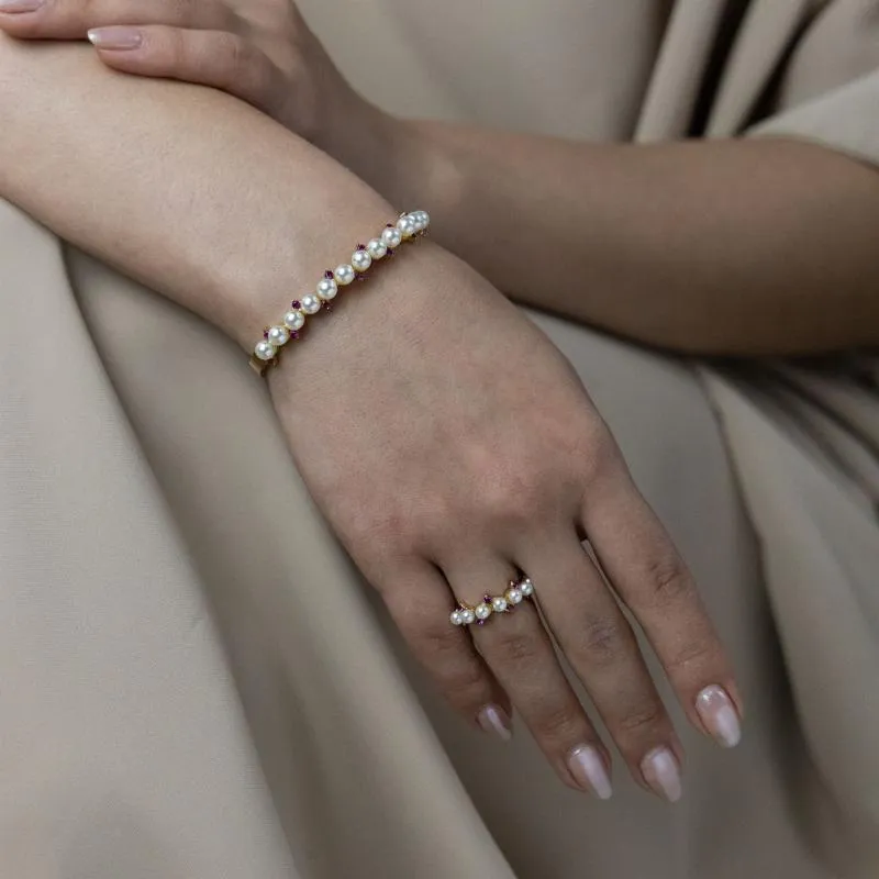Bangle Set - Purple Stones w Pearl Duo