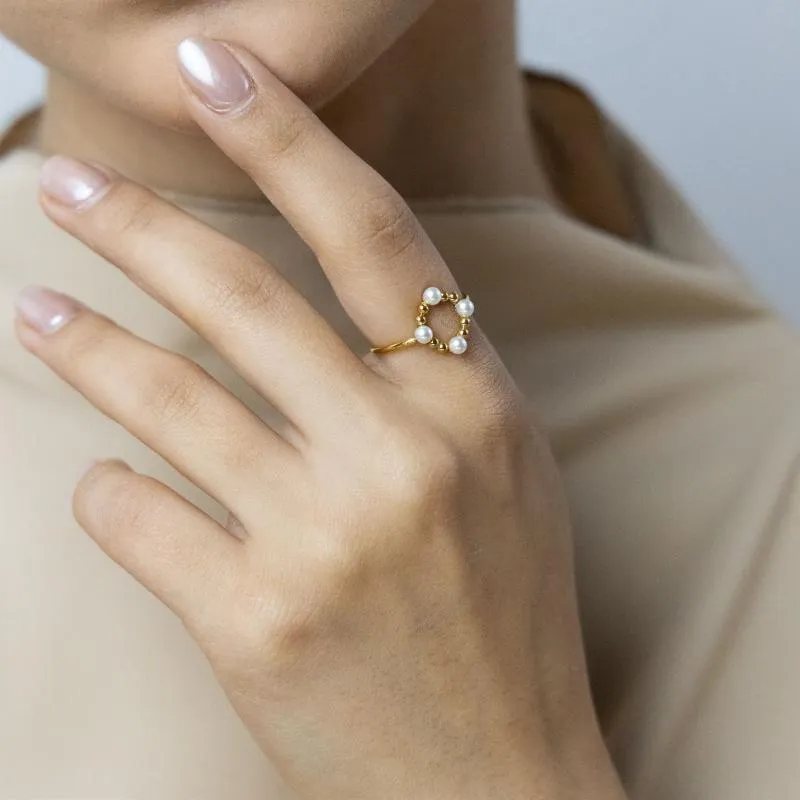 Pearl Halo Ring (Free Size)