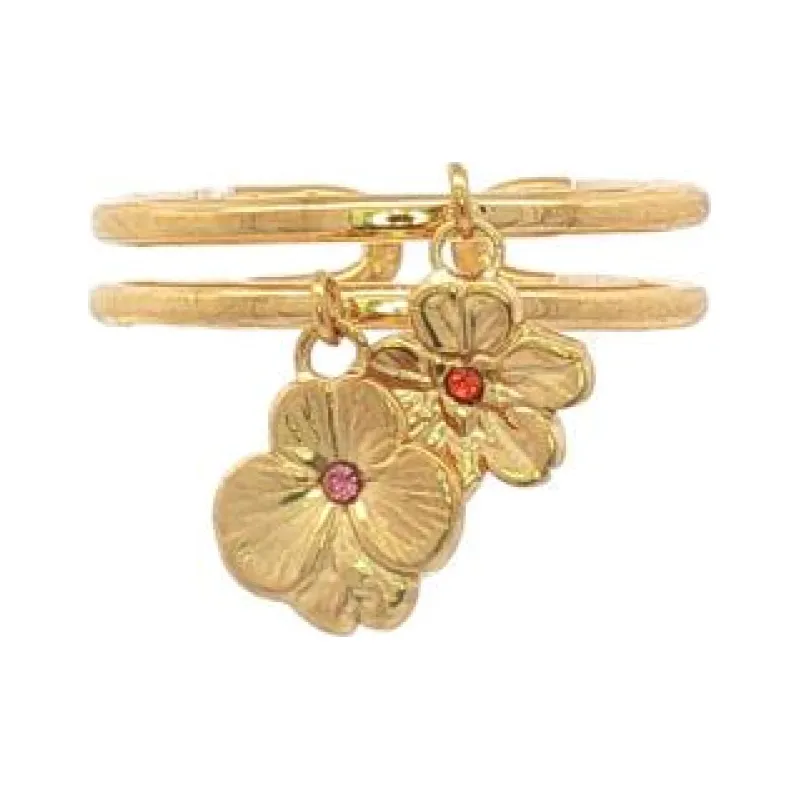 Dual Floral Dropping w Stones Ring (Free Size)