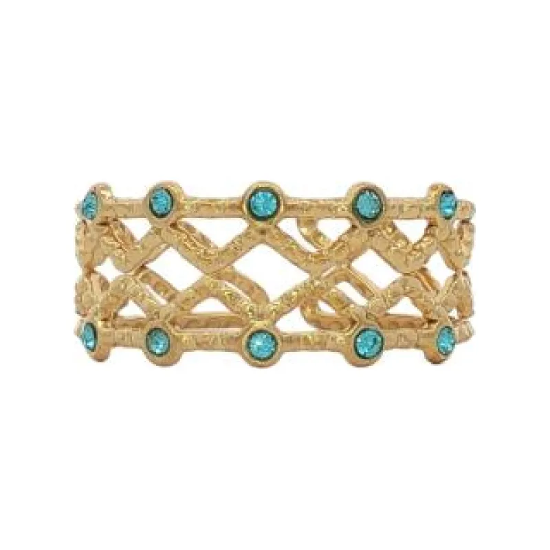 Dual Line Crisscross w Blue Stone Ring (Free Size)