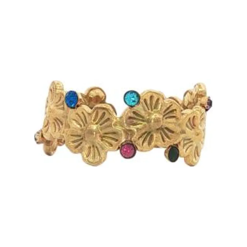 Colored Stones Floral Ring (Free Size)