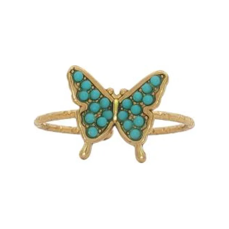 Teal Stone Butterfly Ring (Free Size)