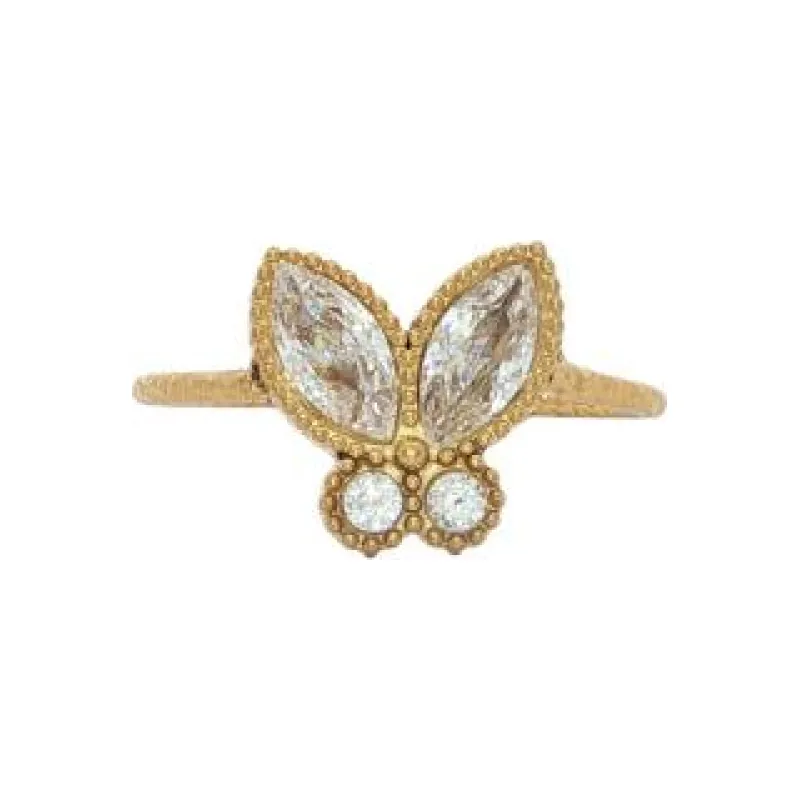 Golden Framed Sparkle Butterfly Ring (Free Size)