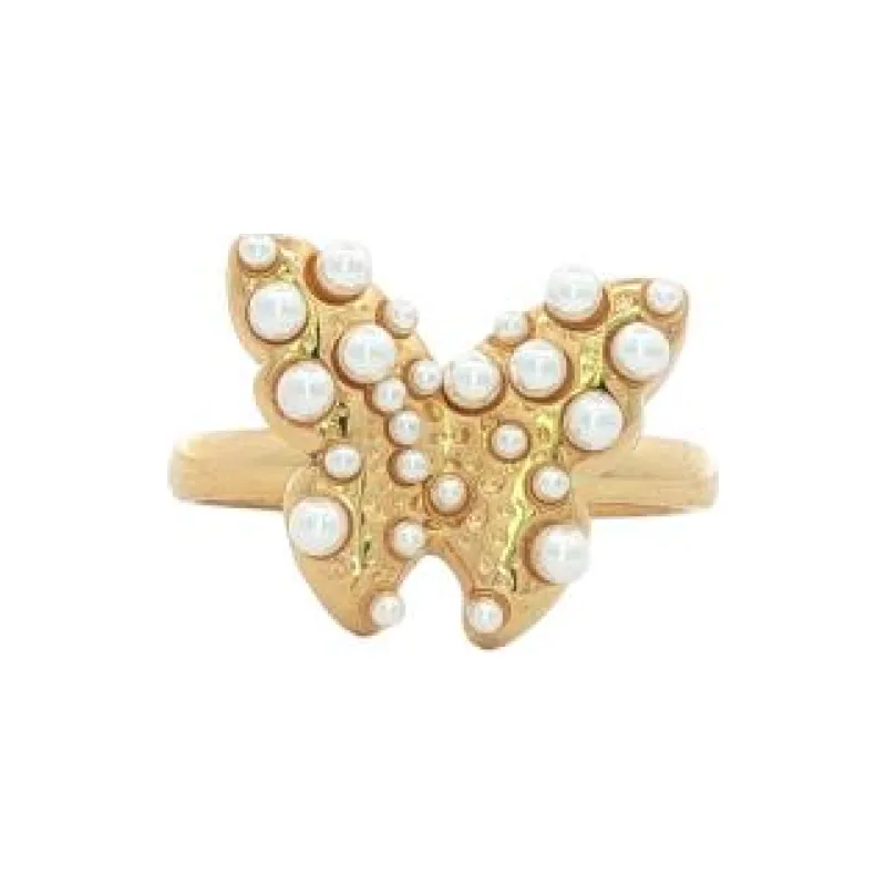 Pearl Beads Butterfly Ring (Free Size)