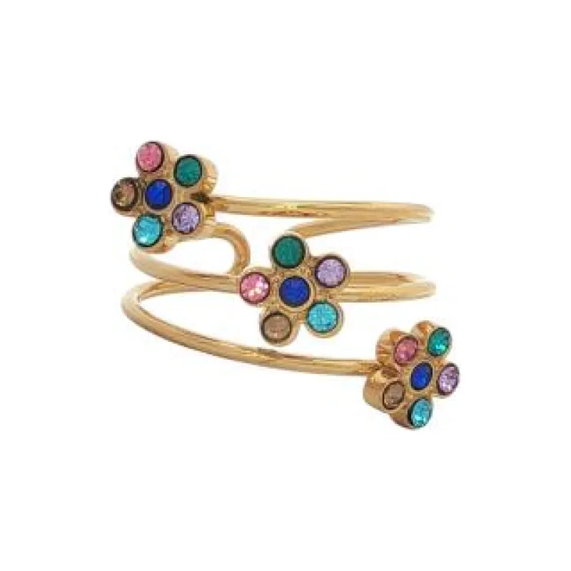 Multicolor Stones 3 Flower Ring (Free Size)