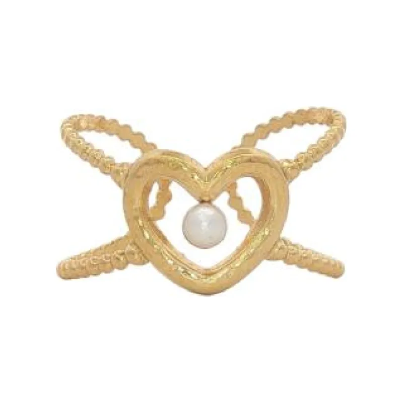 Open Heart Single Pearl Ring (Free Size)