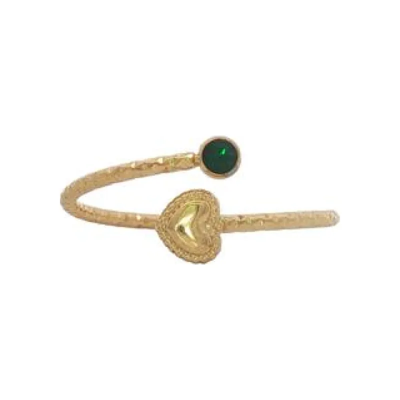 Tiny Heart w Green Stone Ring (Free Size)