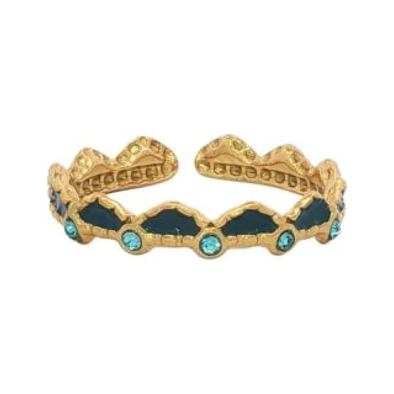 Wave Teal Crown w 5 Stone Ring (Free Size)