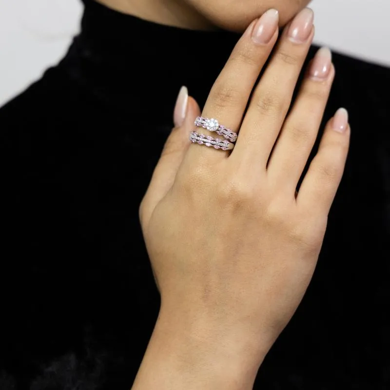 OS 3 Line Round Stone Double Ring 