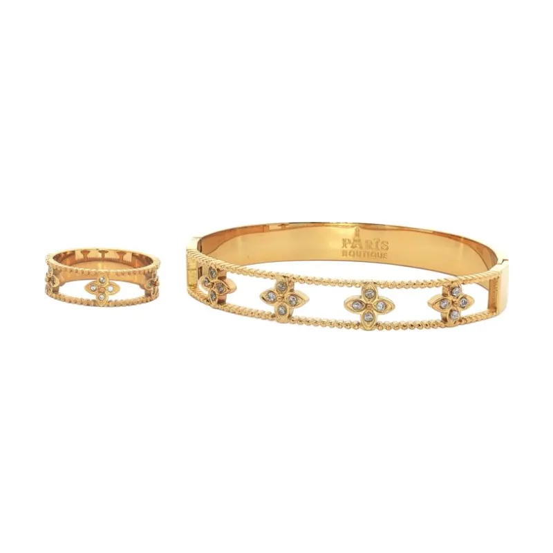 Bangle Set - 4 Flowers w Stones Loop
