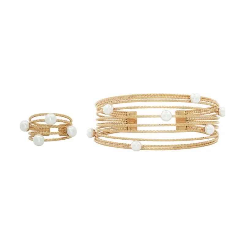 Bangle Set - Multi row Floating Pearls