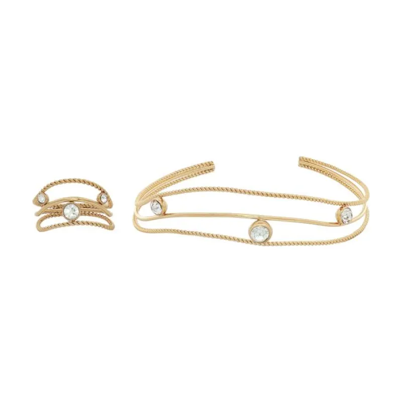 Bangle Set - Triple Line Glided Band w Stones