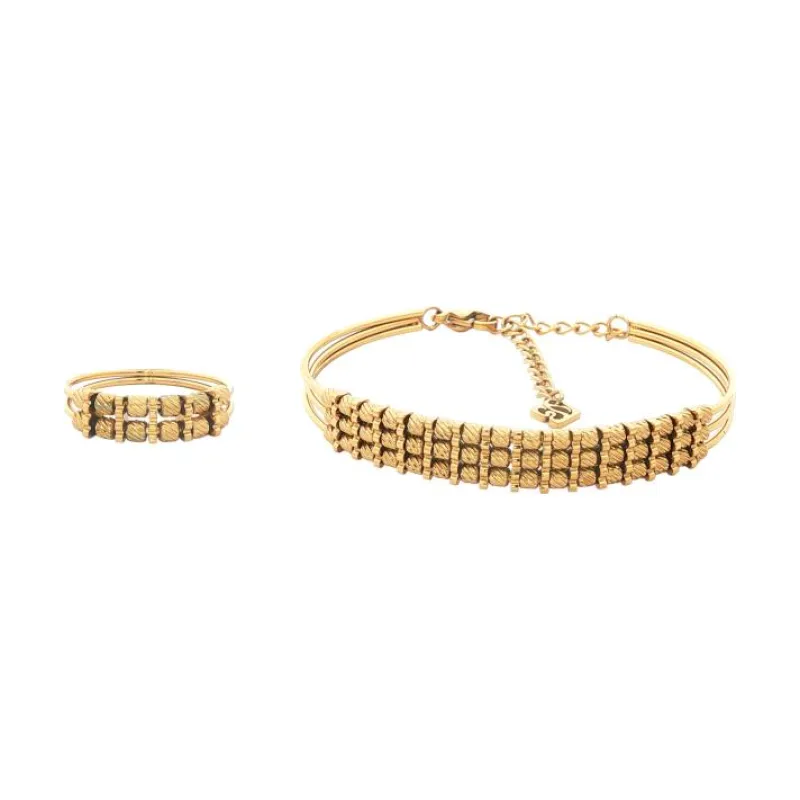 Bangle Set - Triple Line Beads Stack