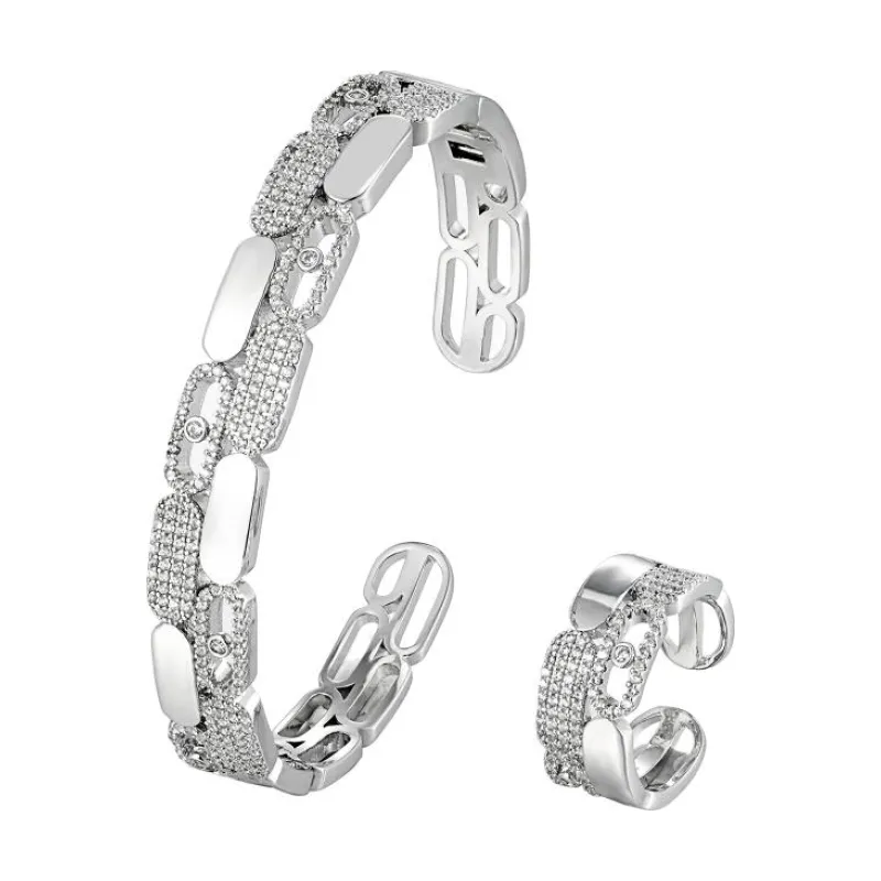SA Bangle Set 2 Line Alt MES Crystal Polished Cuff