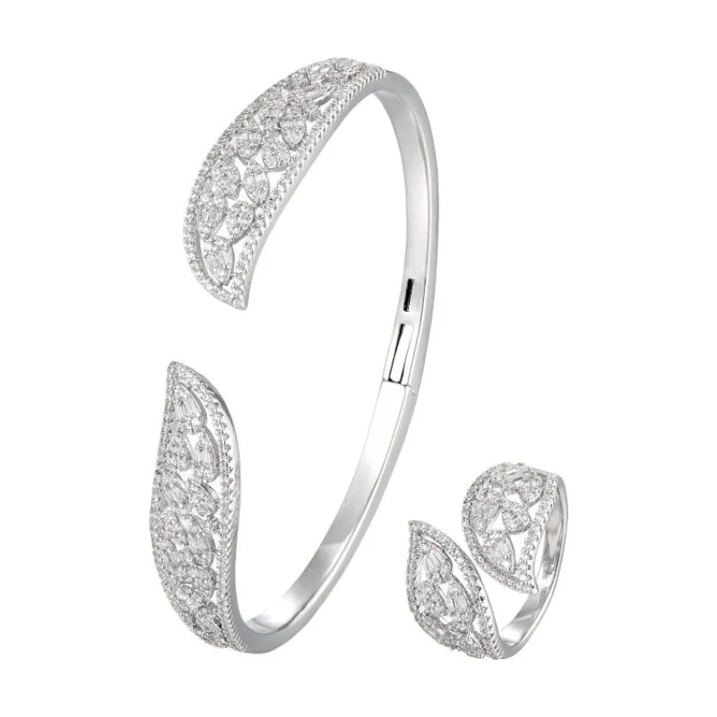 SA Bangle Set Delicate Crystal Leaf