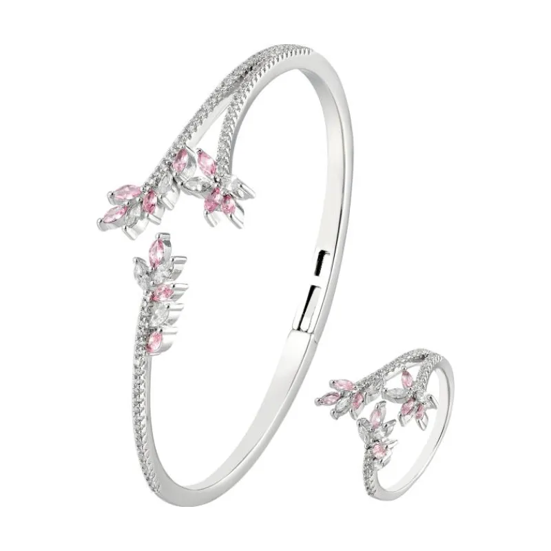 SA Bangle Set Crystal Laurel Leaves 