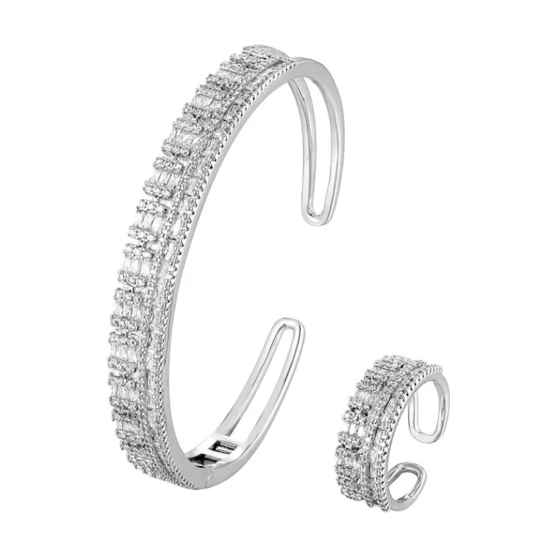 SA Bangle Set 2 Line Rectangular Stone Cut