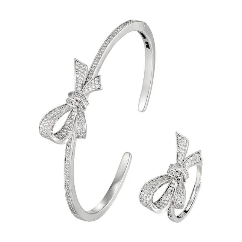 SA Bangle Set Full Stone Bow Knot Open Cuff