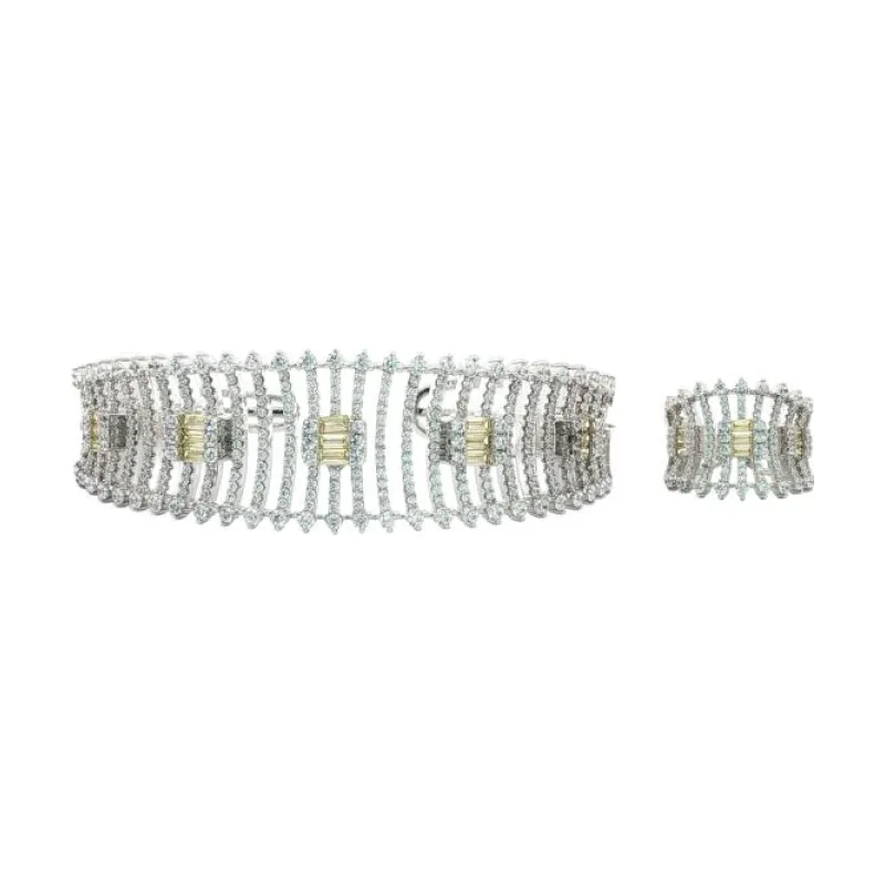 SA Bangle Set Colored Gems in Full Stone Vertical Line