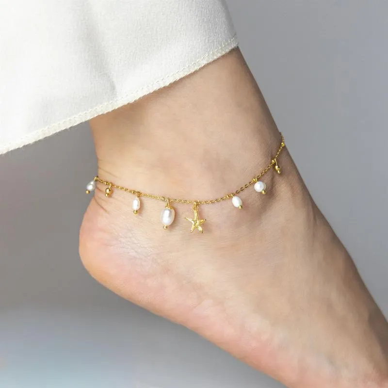 Freshwater Pearls w Starfish Anklet