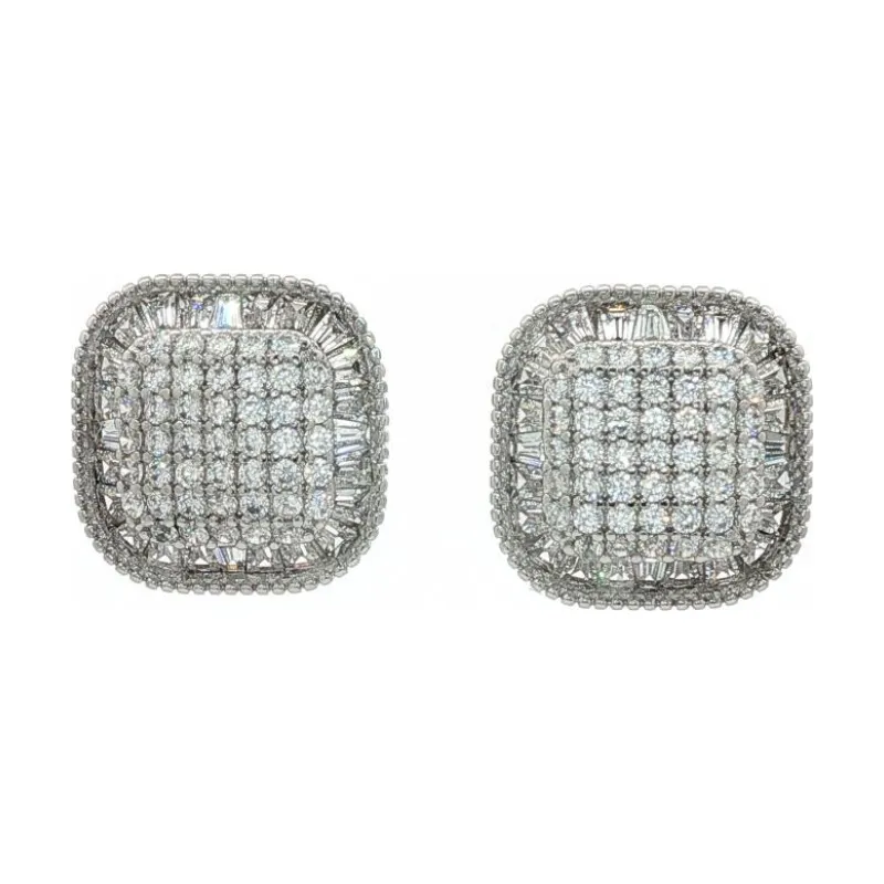 SA Earrings 2 Layer Full Stone Square Button