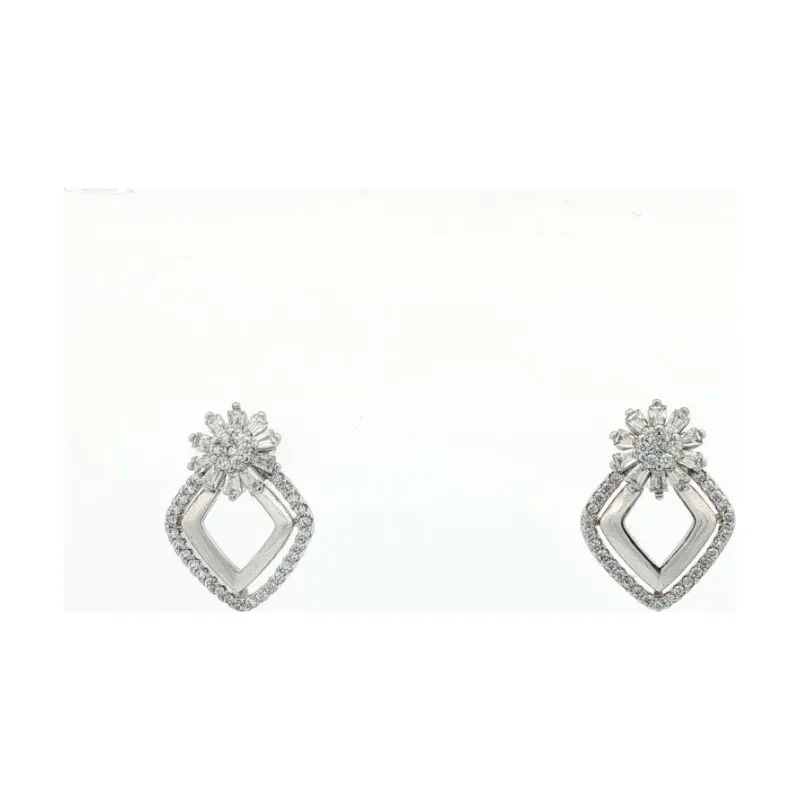 SA Earrings Sun Flower Stone with Diamond Shape Full Stone Outer Layer 