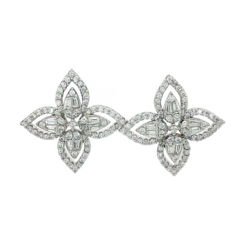 SA Earrings 2 Layer Rhinestone Flower 