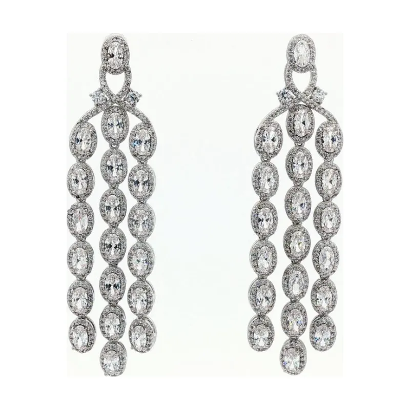 SA Earring Cross lined Oval Cut Stones