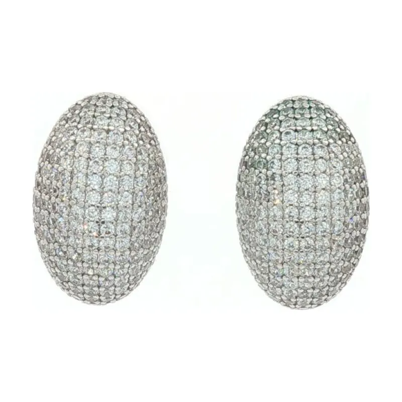 SA Earrings Full Stone Oval Button 