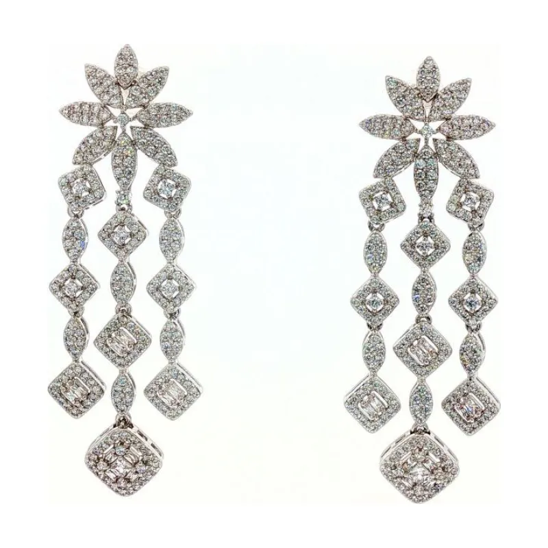 SA Earrings Flower with 3 Chandelier Spears 