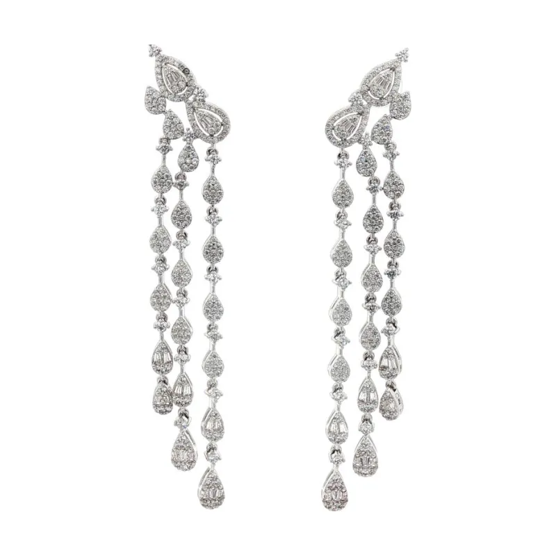 SA Earrings Long Chandelier Teardrops with Alternated Studs