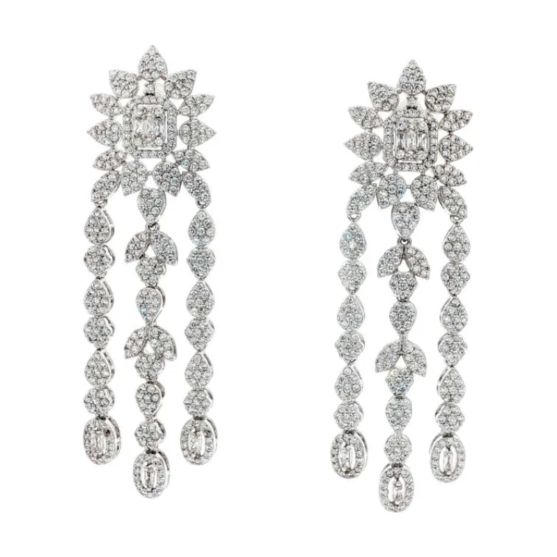 SA Earrings Rectangle with Alternate Circles Drop Followed by Ovl Stone