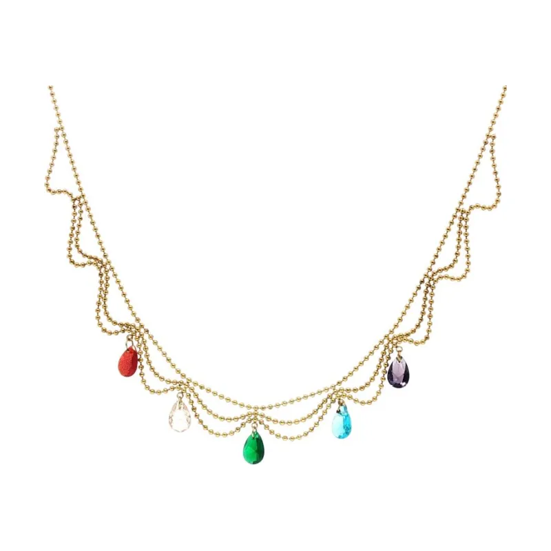 Multicolor Teardrops w Beads Chain Necklace