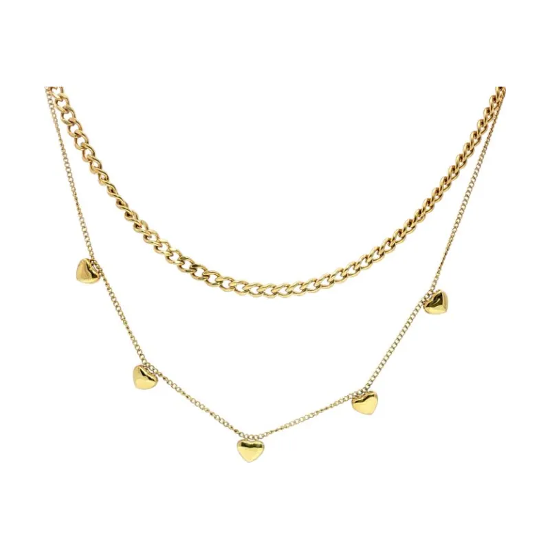 5 Block Hearts w 2 Diff Chains Necklace