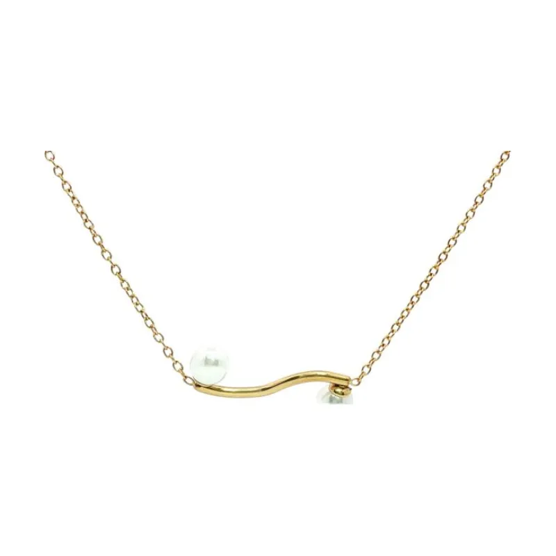 Geometric Curve w 2 Pearls Necklace