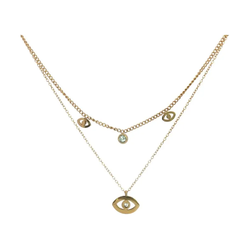 Set of Eyes w Studs 2 Diff Chains Necklace