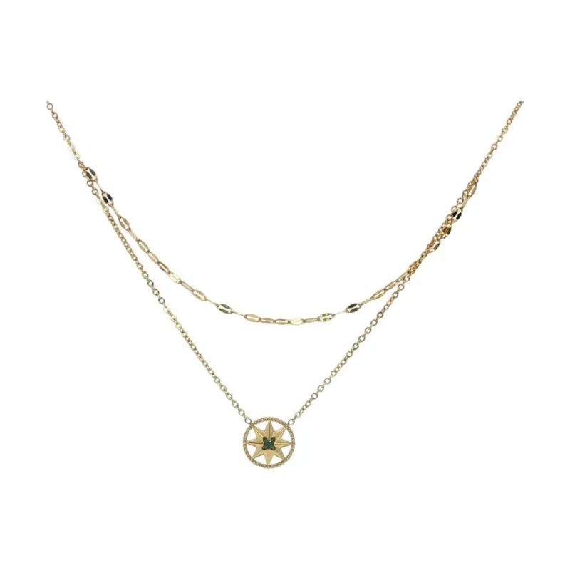 Semi Diff Chain w Emerald Star Wheel Necklace
