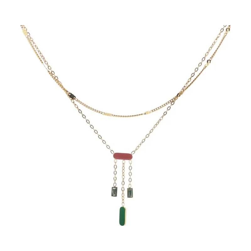 Col Pills w 2 Rac Stones 2 Chains Necklace