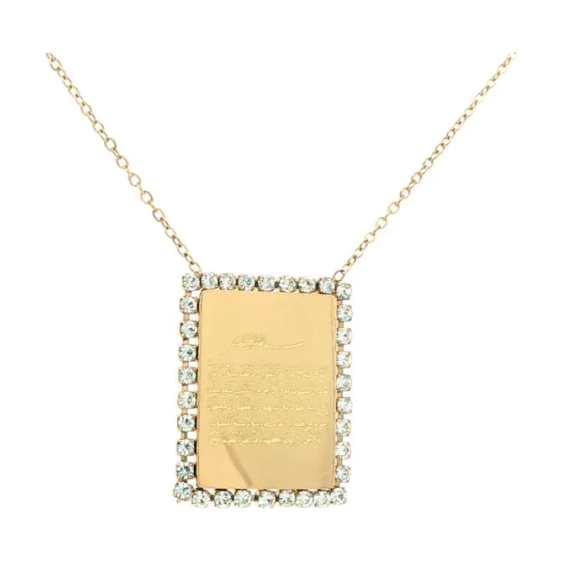 Rectangular Quran w Stones Necklace