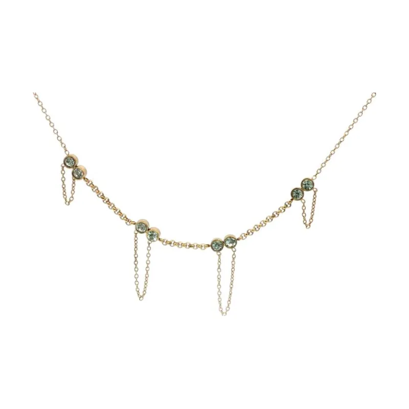 Dual Studs w Drop Chains Necklace