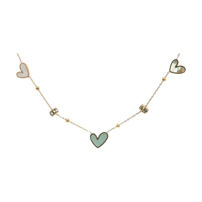 Tri Pearl Hearts w Tubes Necklace