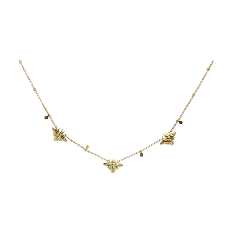 Multi - Bee w Stone Chain Necklace