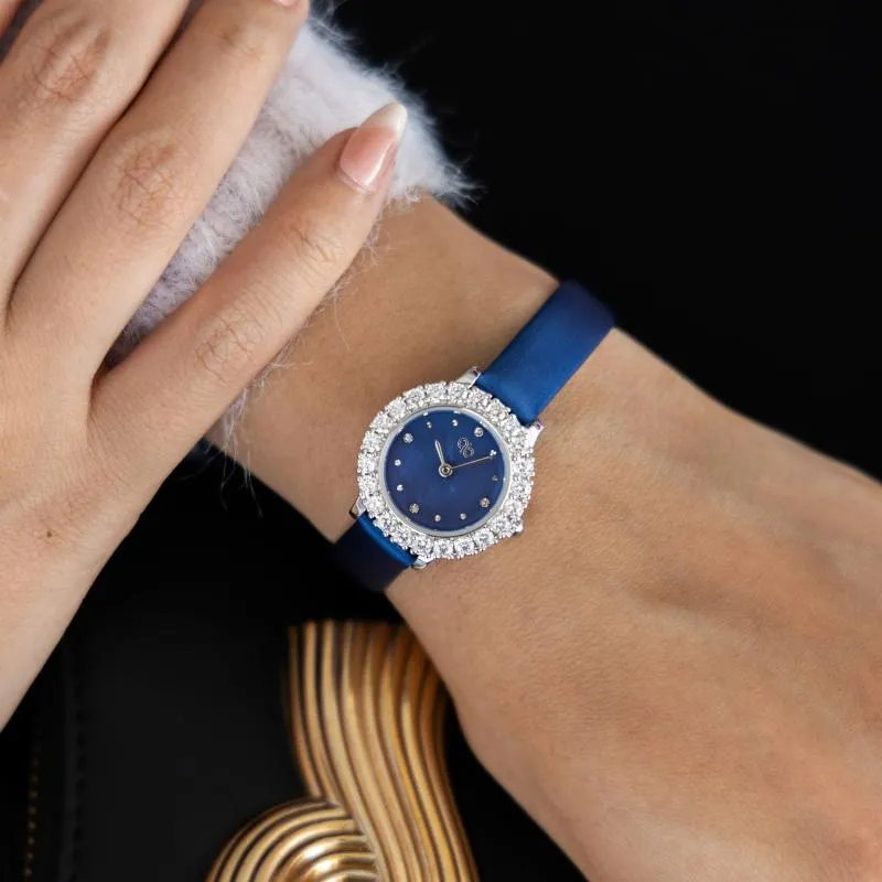 PB - Round diamond & metallic blue Leather Strap 