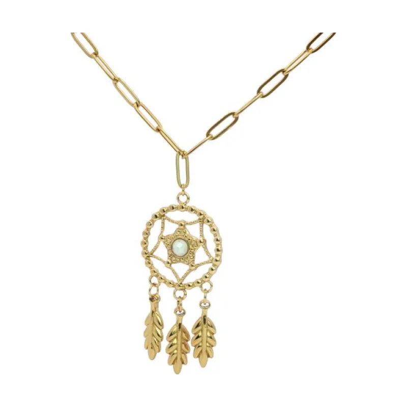 Star Circular Pendant w Leaf's Necklace