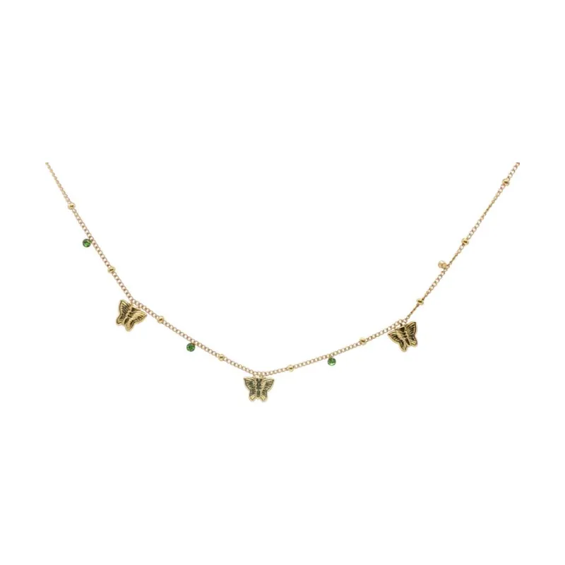 Triple Butterfly Green Stone Choker