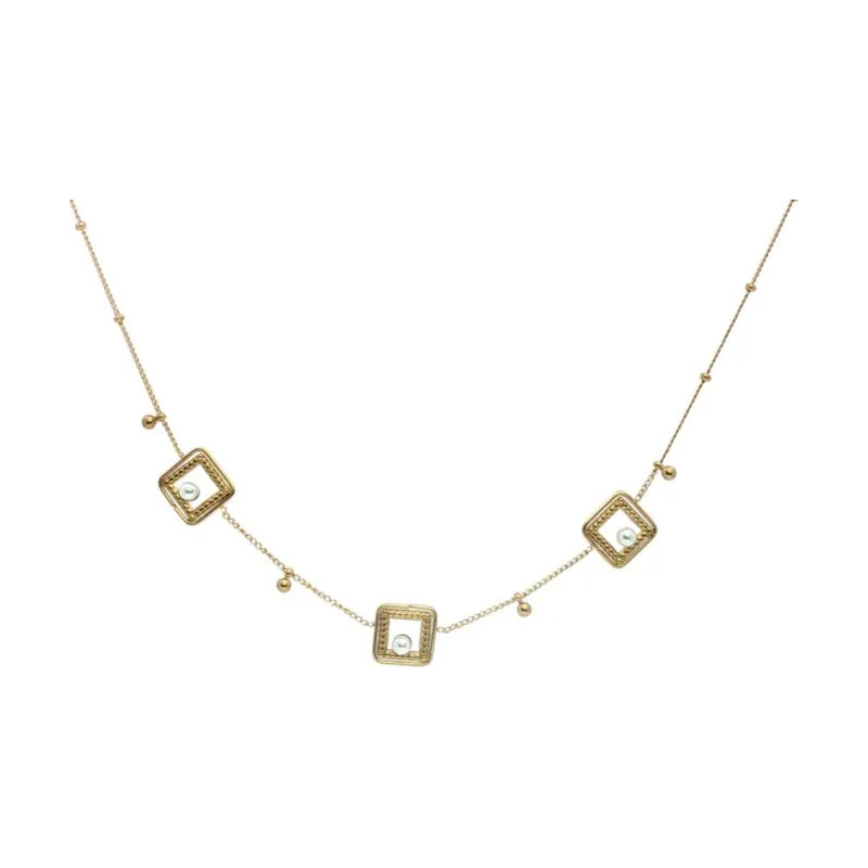 Tri Square w Pearls Necklace