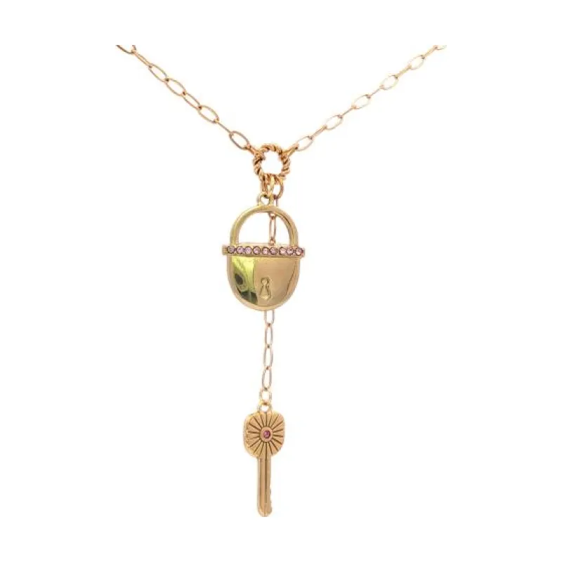 Lock & Key w Tiny Pink Studs Necklace